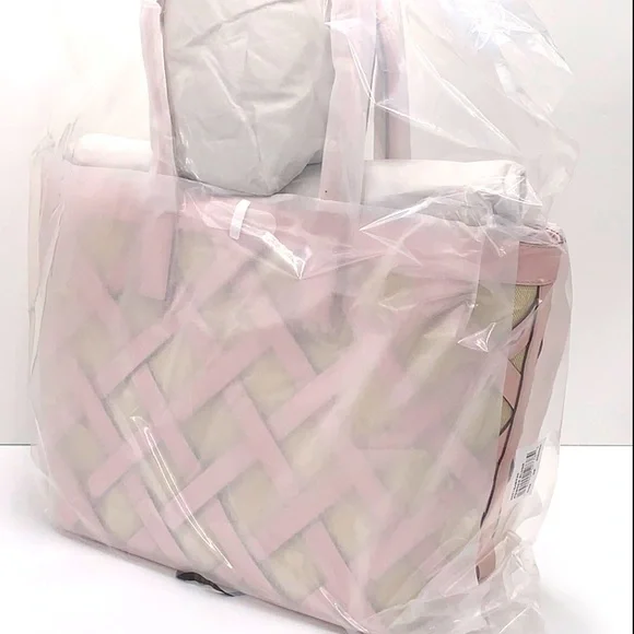 Michael Kors Sienna Large Tote Shoulder Bag Powder Blush Leather Canvas - Picture 5 of 16